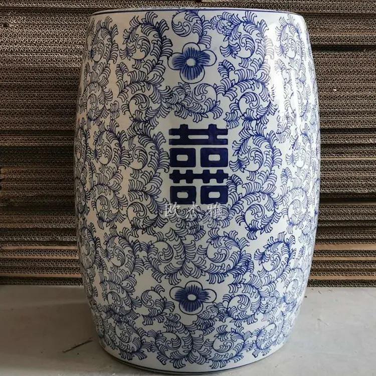 Jingdezhen Antique home porcelain garden stool High Temperatured Glazed 1 piece chinese blue and white ceramic garde